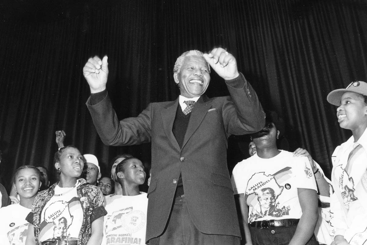 Nelson Mandela in Bonn bei seinem ersten Besuch in der BRD am 11./12. Juni 1990:
