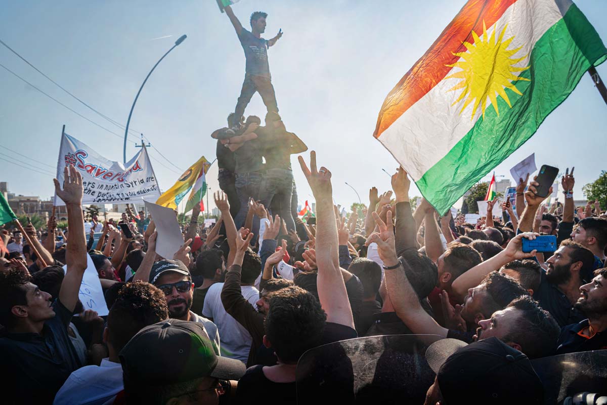 2019, Erbil, Irak, Kundgebung vor der UN gegen den Einmarsch türkischer Truppen in Syrien: 