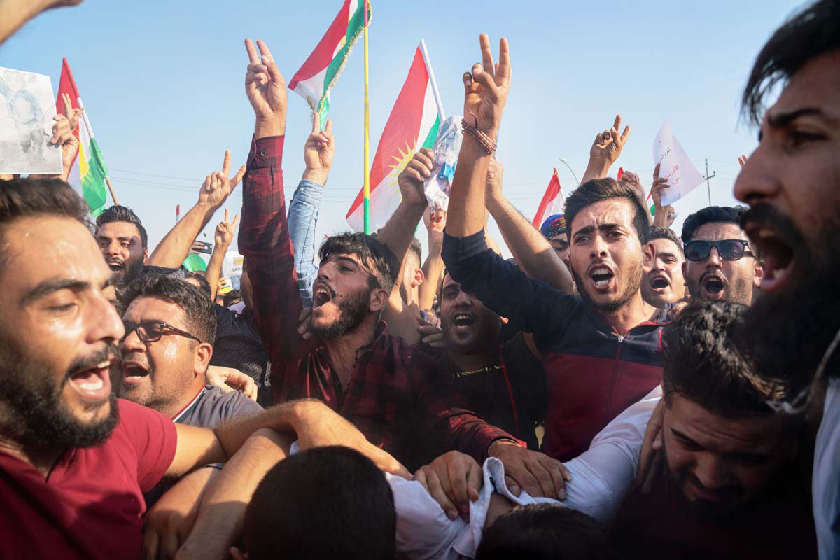 2019, Erbil, Irak, Kundgebung vor der UN gegen den Einmarsch türkischer Truppen in Syrien: 