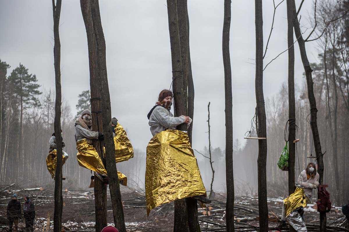 Im Dannenroeder Forst wird das letzte Baumhausdorf Oben gegen die Raeumung  und die wenigen dutzend Meter Wald, die noch fuer den Ausbau der A49 gerodet werden sollen, von UmweltaktivistInnen verteidigt.: Array