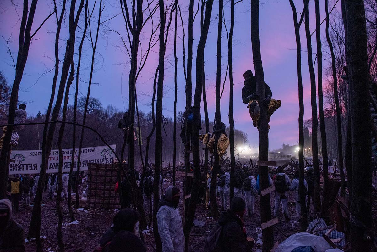 Im Dannenroeder Forst wird das letzte Baumhausdorf Oben gegen die Raeumung  und die wenigen dutzend Meter Wald, die noch fuer den Ausbau der A49 gerodet werden sollen, von UmweltaktivistInnen verteidigt.: Array
