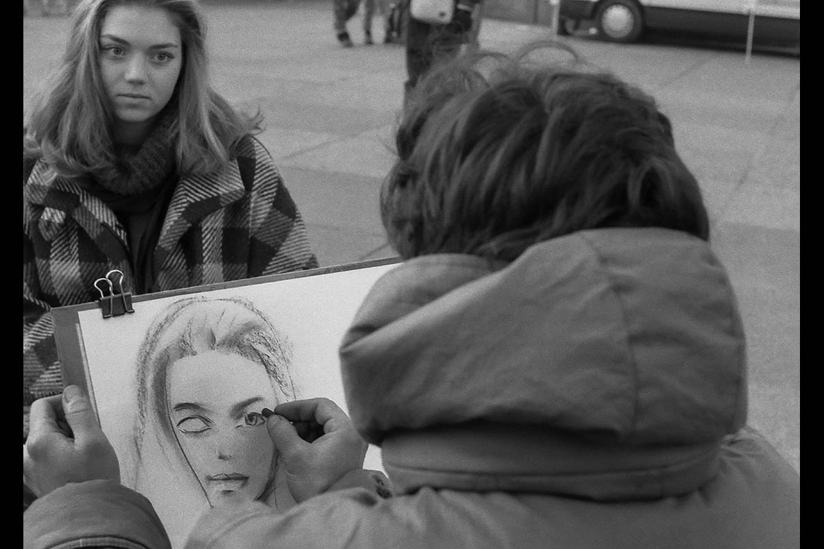 Charlottenburg, an der Gedächtniskirche, Porträtzeichnen, November 1992: